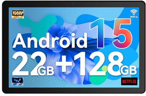 Whitedeer 10 inch Tablet Android 15, 22GB+128GB(TF 2TB), Octa-Core Processor | 10.1 HD Screen | PC Mode | Widevine L1 | Netflix | 6200 mAh Battery | 5MP+8MP Camera | WiFi6 & Bth5.3(Gray)