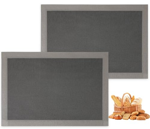 AMYONE Perforated Silicone Baking Mats, 2 PCS Gray Mesh Baking Mats for Half Sheet, Non-Stick Reusable Eclair Oven Liners for Homemade Bread/Pizza/Sugar Cookie 11 5/8 x 16 1/2, Deep Space Grey