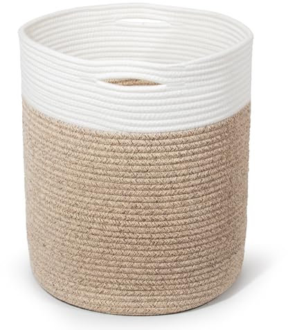 SYLANDO 32L Waschekorb aus Baumwolle mit Griffen (D34*H40cm), Aufbewahrungskorb Geflochten, Laundry Baskets, Korb Aufbewahrung für decken, spielzeug, kuscheltier,Kleidung Braun