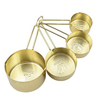 OZBME 4Pcs/set Stainless Steel Measuring Cup Scale Handheld Rose Gold Measuring Spoon Kitchen Cooking Baking Dinnerware Tool Accurate measurement (Size : Gold) (Rose Gold Gold)