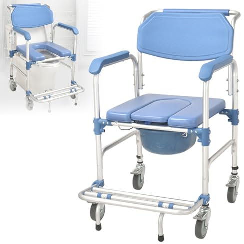 vanenferse Sedia da Toilette Mobile per Comodino con Poggiapiedi Pieghevoli Vasino Mobile per Anziani Incinti, Sedia da Doccia con Ruote, Sedia a Rotelle per Doccia Interna, capacità Peso 150 kg