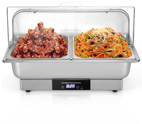 Scaldavivande per buffet elettrico, scaldavivande elettrico, Scaldavivande Elettrico a Buffet 9Qt, Buffet elettrico con display per il controllo della temperatura, 2 vassoi da portata per feste, matri