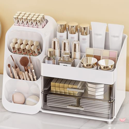Anylady Large Capacity Makeup Organizer Countertop with Makeup Brush Holder for Vanity, Thickened Material, Bathroom Countertop Organizer Skin Care Perfumes Storage, Teen Girl Gifts for 13-25 Year
