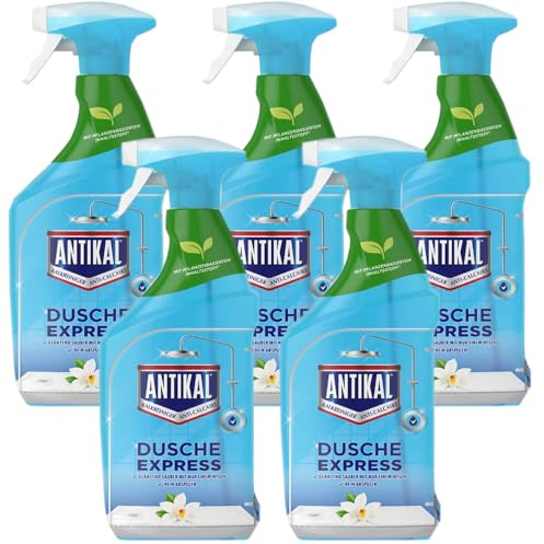5 Flaschen Antikal Express Kalkreiniger Spray à 800 ml – Kraftvoll gegen Kalk & Seifenreste – Für Bad, Dusche, Küche & Fliesen, strahlend Rein nach nur einem Wisch ohne Nachpolieren