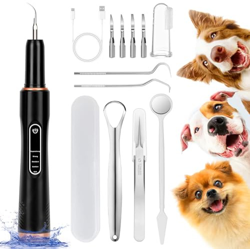Kit Rimuovi Tartaro Denti per Animali, Kit Pulizia Denti Tartaro Cane, Ablatore Tartaro Elettrico per Cani, Rimuove Il Tartaro e Previene Tartaro, Alitosi e Gengiviti (Nero)
