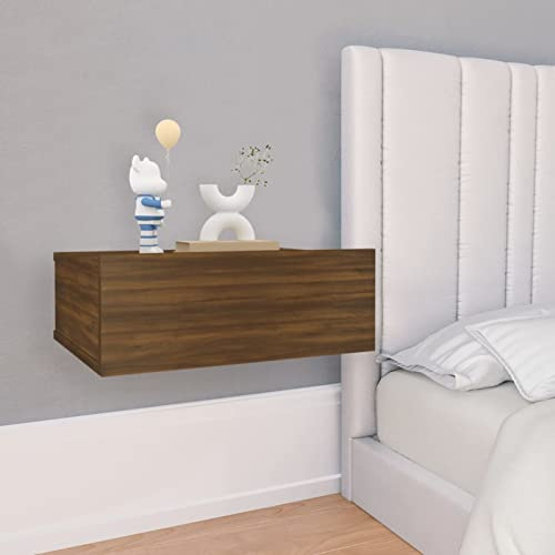 Modern Brown Wall Mounted Nightstand 40x30x15cm Sleek Floating Bedside Table Stylish Bedroom Furniture Multi Layer Plywood Design Ideal for Bedroom Decor.