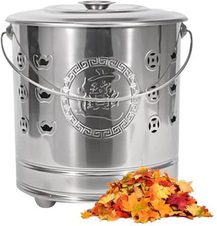 Croovepi Brennkäfig, Brenngrube, Edelstahl-Käfig mit Feuerhaken und Auskleidung für abgefallene Blätter, Terrasse, Berg, Garten, Balkon, Kochen