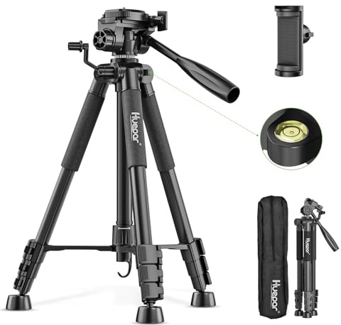 Huepar Tripod 50-inch Extendable Height Tripod Use with Laser Level, Point Lasers, Lazer Distance Measures, 1/4 and 5/8 Thread Mount for for Varieties Tools, Outdoor and Indoor T13A