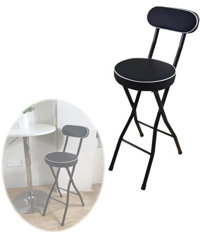 Sgabello Da Bar Pieghevole Da 60cm, Sgabello Pieghevole Alto 75cm Sgabello Da Bar Rotondo con Schienale, Sgabelli Imbottiti Da Banco Per Esterno Giardino Interno Campeggio Pesca(Black,55cm/21.6inch)