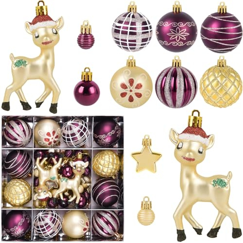 44 Stück Christbaumkugeln Rot Gold Set,6CM/3CM Weihnachtskugeln Kunststoff mit Aufhängen,Bruchsicher Ornamente Weihnachtsbaum Kugeln Weihnachten Deko Weihnachtsbaumschmuck Christbaumschmuck