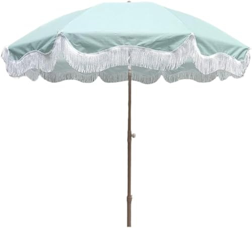 Parasol De Jardin Extetieur plage inclinable 200 cm, portable, inclinable et réglable en hauteur, protection extérieure avec pompon pour bord de mer, piscine, terrasse, vert