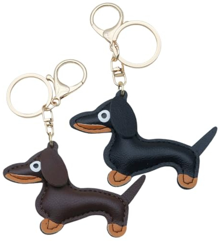 OUDQFCJ 2 Stück Dackel Schlüsselanhänger als Süßer Taschenanhänger für Damen und Kinder Hund Anhänger Set als Geschenk für Dackel Liebhaber