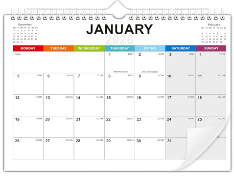 2026 Calendar UK Wall Calendar 2026 Family Calendars from January 2026 to December 2026,12 Month to View Wall Planner,A4 Landscape Calendars with Large Blocks, Holidays, Thick Paper (Minimalistic)