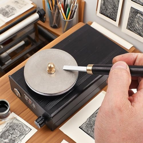 Affûteuse De Couteaux De Gravure 48 W, Affûteuse pour Outils De Sculpture 0-3000 TR/Min, avec 3 Disques De Meulage, Chargeur/Alimentation, Polisseuse pour Graveur, Découpeur Et Artisanat