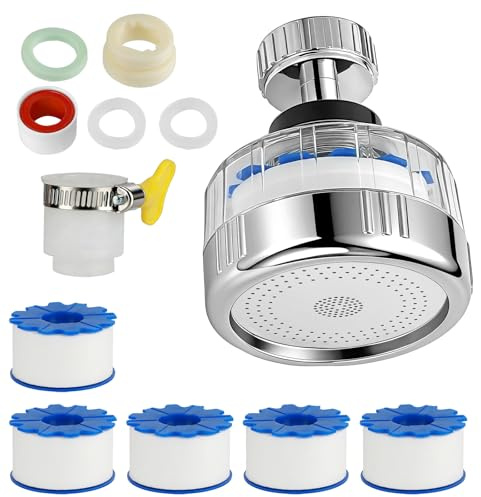 Filtre À Eau Pour Robinet, Embout Anti-Calcaire, Pulvérisateur Rotatif 360° | Purificateur Universel À 5 Éléments En Coton PP – Accessoire Orientable Adapté À La Cuisine Et À La Salle De Bain