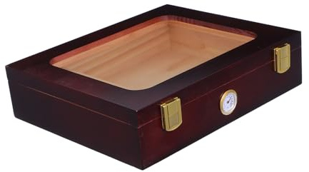 Veemoon Wooden Cigar Humidor Box Glass Window for Cigar Organizer Compact Storage Case Hygrometer and Humidifier for Display at Home Office