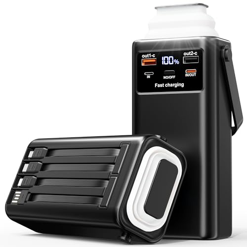 Power Bank 60000mAh, 45W PD & 22.5W QC 3.0A USB C Bateria Externa Carga Rapida con 4 Cable Integrado, 4 Port (2 USB & 2 Type-c), Pantalla Digital, Ligero, Cargador Portátil para Teléfono