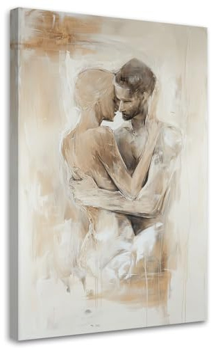 Feeby Leinwand Bilder - Bild Wohnzimmer - Romantisches Paar Akt Liebe Beige - 70x100 1tlg - Deko Schlafzimmer Groß - Dekoration Canvas - Gemälde - Modern Wandbilder - Kunstdruck