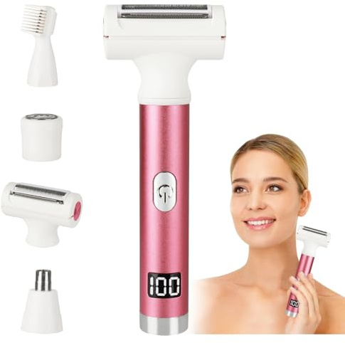 Rasoir électrique pour femme, rasoir sans fil humide et sec avec écran LED, épilateur rechargeable pour bikini et corps, comprend 4 accessoires (rose)
