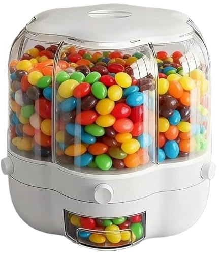 HUFENYU Süßigkeitenspender, 360° Drehbar, Mit 6 Fächern, Großem Fassungsvermögen, Ideal for Nachfüllen Von Weihnachtssüßigkeiten, Als Leckerlibox Mit Deckel for Snacks Und Kaffee(White,M)