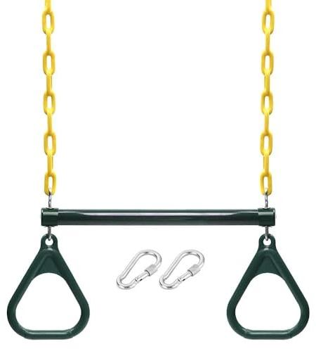 Aumotop Spielplatz-Trapez-Schaukelstange und Ringe-Set, Einfacher Aufbau, 100 Kg Tragfähigkeit, PVC + Stahl, Blau/grün, 2 Ringe, 1 Trapezstange, 2 Ketten für Outdoor-Schaukelstange