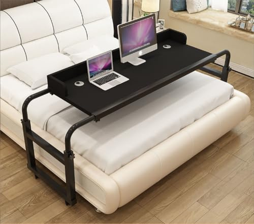 Escritorio ajustable sobre cama con ruedas, mesa móvil de altura y ancho ajustable para laptop para oficina en casa, estación de trabajo de pie, mesa de cama cruzada