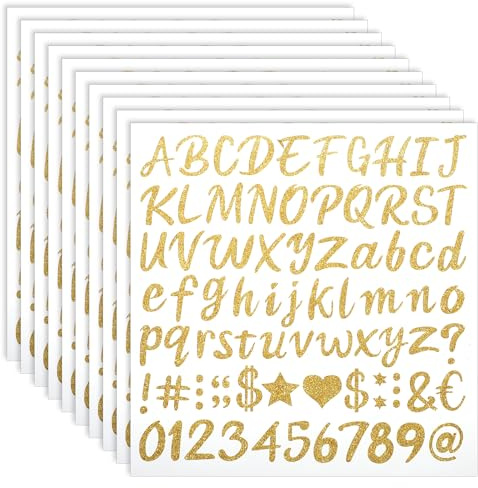 810 Stück 10 Bögen Golden Glitzer Buchstaben Aufkleber, Selbstklebend Buchstaben Aufkleber Buchstabe Gold Glitzer Nummer Sticker Klebebuchstaben Selbstklebend Buchstabe für Scrapbooking(1 Zoll)