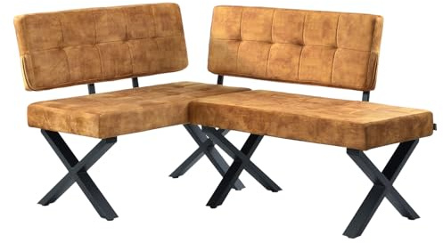 B&D home Eckbank EKA L-Kombi 100×156 cm – modulare Esszimmerbank mit Lehne, beidseitig montierbar (Links/rechts), Kufen-Metallgestell, pflegeleichter Bezug in Samt Gelb