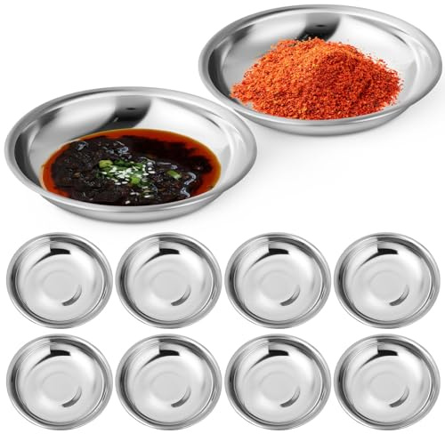 RUNROTOO Piattini Acciaio Inox 4 Pezzi 10 CM Piatti Rotondi per Condimenti Antipasti Snack per Bar Ristorante Picnic