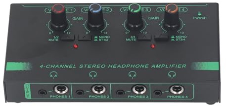 ZAICOLER High Gain 4 Channel Headphone Amplifier with 8 Output Ports for Real Time Live Streaming, HiFi Earphones - Black