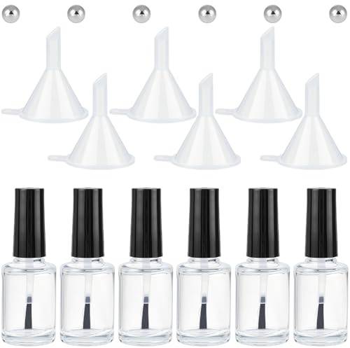 GORGECRAFT 6 unidad de Frascos Vacíos de Esmalte de Uñas de 15 ml con Embudo Y Pincel. Frasco de Vidrio Recargable Esmalte de Uñas. Envases Transparentes con Tapas Embudos Y Bolas Agitadoras Mezclar M