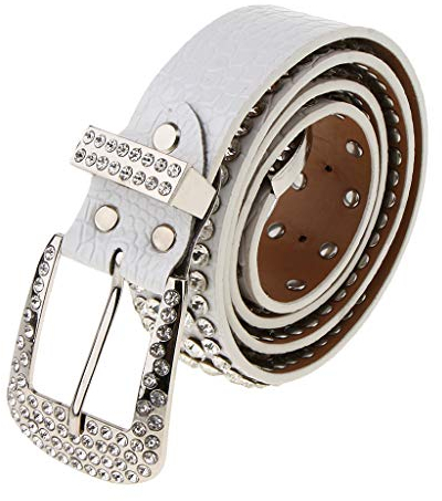 Fenteer Strass Gürtel Hüftgürtel Taillengürtel Jeansgürtel Nietengürtel Ledergürtel mit Dornschließe, Weiß, M