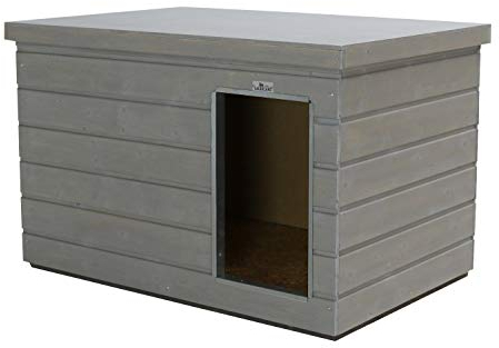 SAUERLAND Holz-Hundehütte Aktion platingrau, mittelgroß, isoliert, Eingang Längsseite
