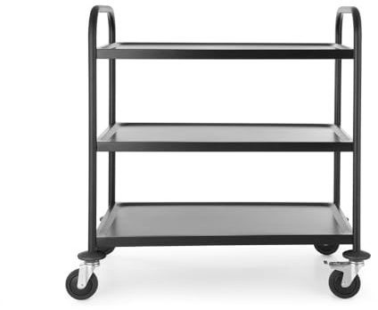 HENDI Servierwagen, für Geschirr, Küchenwagen, mit 4 Lenkrollen-2 Davon gebremst, 3 Regalböden, Max. Traglast pro Boden 50kg, 905x585x(H) 945mm, Blech 830x510mm, Edelstahl, Mattschwarz
