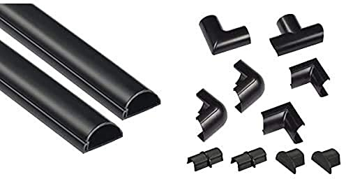 D-Line Mini Cable Trunking 2-Meter | 30mm (W) x 15mm (H) – 2 x 1-Meter Lengths – Black & Mini Cable Trunking Clip-Over Accessory Multipack Join Multiple Lengths of 30x15mm Mini Cable Cover - Black
