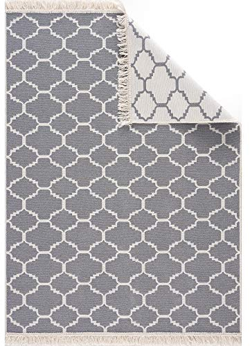 Jimri Teppich Läufer - Tepiche für Wohnzimmer, Schlafzimmer, Küche, Kinderzimmer, Badezimmer - Boho Kelim - Läufer Flur, Hellgrau-Weiß, Größe: 80x150 cm