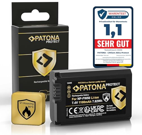 PATONA Protect NP-FW50 Akku 1100mAh Ersatzakku kompatibel mit Sony Alpha 7 7R 7II 7S A5000 A6000 A6300 A6400 A6500 A7 A7S A7R A7II ZV-E10 DSC RX10 Mark II III IV RX1R III DSC-RX1RM3 NEX 3 5 6 C3 F3