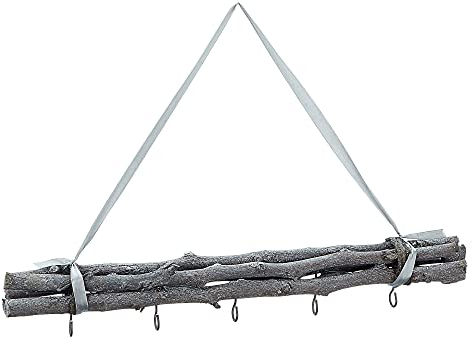 Cepewa Deko-Holzstange Astbündel DIY 50cm │5 Metallhaken grau Juteseil zum Aufhängen │saisonale Dekoration (1 x Dekostange Astbündel grau 50cm)