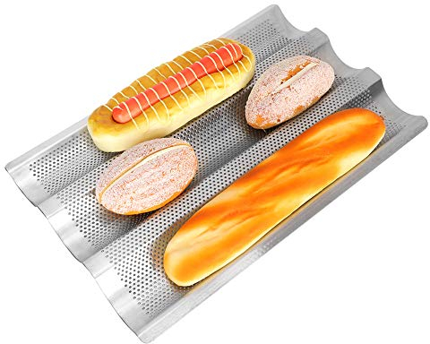 French Bread Baking Pan,430 Stainless Steel Leak Holes 38 5 x 25cm/15 2 x 9 8in Bread Baking Tray for Baking