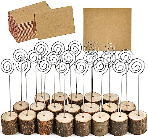 20 Stück Tischkartenhalter, Rustikale Holz Kartenhalter mit 20 Tischkarten Fotohalter Holz Kartenhalter Hochzeit Platzkartenhalter Memohalter Sitzkartenhalter Tischnummernhalter für Hochzeit