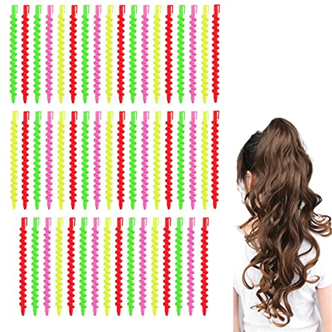 Haar Lockenwickler 52 Stück Dauerwelle Stange Locken Curler Ohne Hitze Machen Curlers Zum Schlafen Magic Spiral Lockenwickler Kunststoff Dauerwelle Stange DIY Wave Styling Kit, 4 Farben