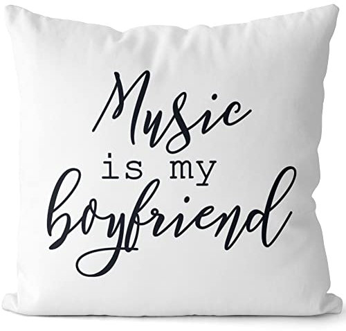 JUNIWORDS Kissen, Music is My Boyfriend, Weiß-Rosa, 2-farbig (1004325)
