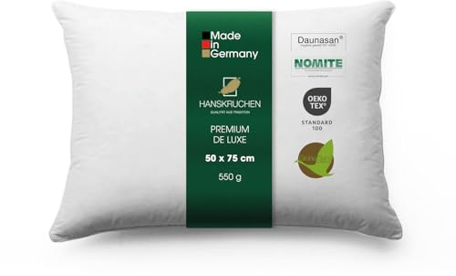 HANSKRUCHEN Premium de Luxe cuscino in piuma d'oca 50x75 cm - Cuscino in piuma d'oca Made in Germany in 100% cotone - Cuscino in piuma d'oca a 3 camere per chi soffre di allergie