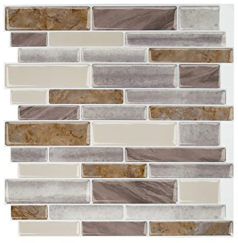 Aufun 3D Fliesenaufkleber 30cm x 30cm,10 Stück Küche Bad Metro Fliesen PVC Klebefliesen Mit Glänzend, Selbstklebendes Wasserdichtes, Wandfliesen Dekor (Marmor, Braun)