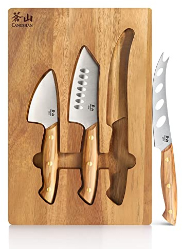 Cangshan 1027327 3-Piece Olive Wood Cheese Knife Set with Acacia Cheese Board