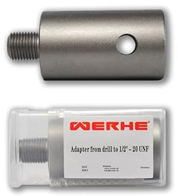 WERHE Adapter für Erdbohrer auf 1/2-20 UNF, für Bohrfutter mit Außengewinde | robuster Stahl, für Benzin- und Elektrobohrer, Länge 6,7 cm, 20 mm Befestigungsloch, einfache Montage in Sekunden