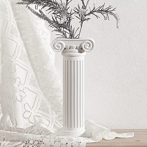 Saihisday Vaso per fiori in stile greco romano, in resina, a colonna romana, decorazione per centrotavola, bianco, 24,5 cm di altezza (senza fiori)