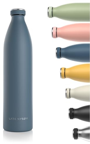 LARS NYSØM Edelstahl Trinkflasche 350ml, 500ml, 750ml, 1L, 1 5 liter | Thermosflasche Kohlensäure geeignet | Auslaufsichere Wasserflasche für Sport, Outdoor, Schule (Stone Blue, XL 1500ml)