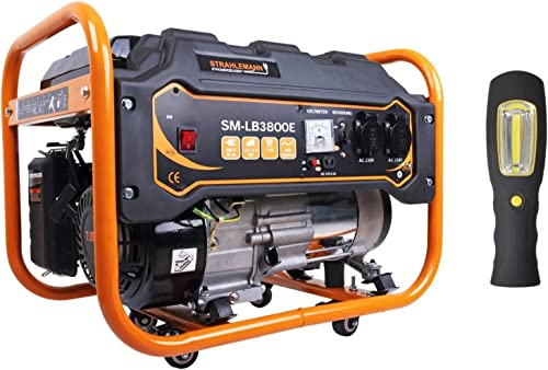 Strahlemann Stromgenerator Benzin Kombiset mit COB Leuchte I mobiler Stromerzeuger 230V 3,3KW 3300W 50Hz I 7 PS Notstromaggregat 4 Takt Benzinmotor 210ccm luftgekühlt I 1-Phasen Benzin Generator