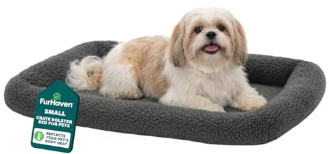 Furhaven Dog Bed for Small Dogs & Indoor Cats, 100% Washable, Sized to Fit Crates - Sherpa Fleece Bolster Crate Pad - Gray, Small